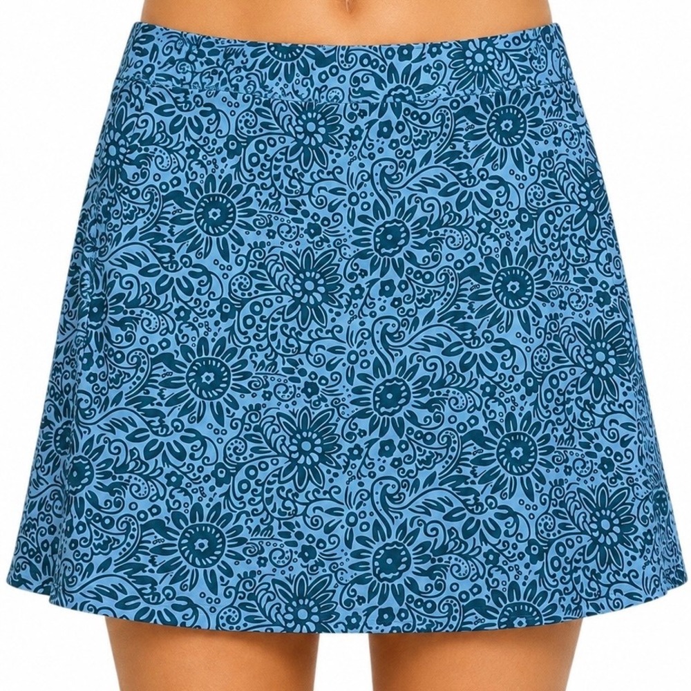 RipSkirt Hawaii Wrap Skirt Tuscan Blues Floral Pockets Beach M Length 2